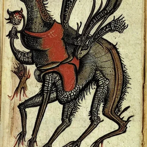 Image similar to medieval bestiary filled with uncanny grotesque beasts and freaky creatures