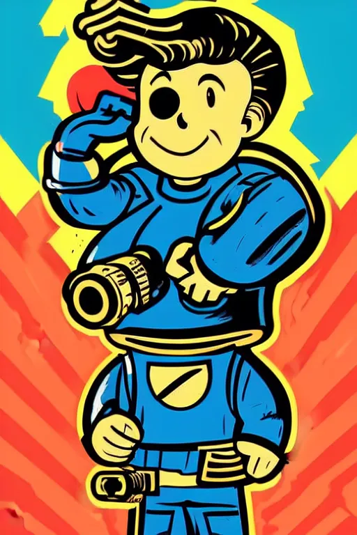 Image similar to fallout 7 6 retro futurist illustration art by butcher billy, sticker, colorful, illustration, highly detailed, simple, smooth and clean vector curves, no jagged lines, vector art, smooth andy warhol style