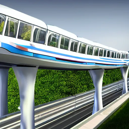 Prompt: futuristic designs for a segmented monorail on the sidewalk. design. utopia. future. eco friendly, realistic render, perfect city, 4 k