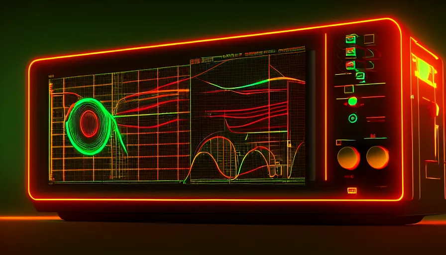 Image similar to retrofuturism old rct screen oscilloscope, old soviet machine, volumetric lighting, photorealistic rendering, artstation, redshift, octane, golden ratio