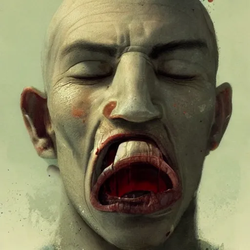 Image similar to portrait of character with his nose ripped off with his nose ripped off with his nose ripped off with his nose ripped off with his nose ripped off with his nose ripped off with his nose ripped off, by Greg rutkowski