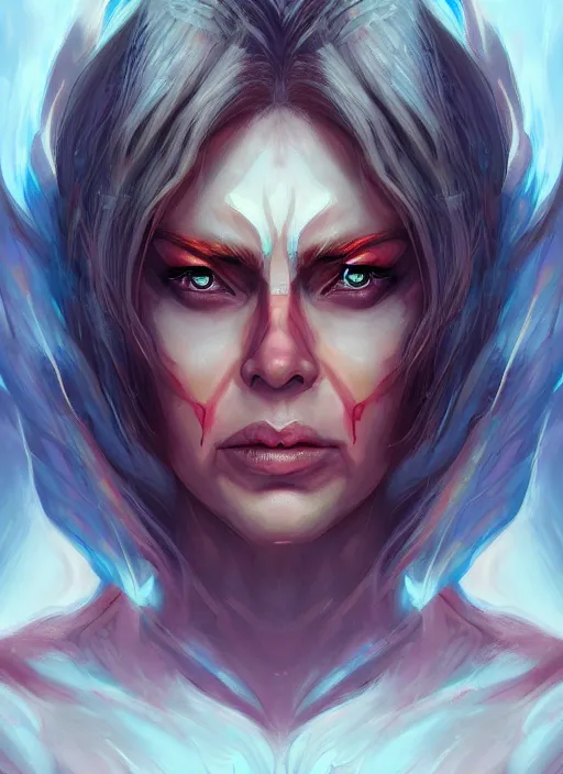 Image similar to face portrait of the empress of flames, perfect face details, symmetry, digital painting, trending on artstation and deviantart, epic composition, dynamic, highly detailed, ross draws, wlop, 8 k