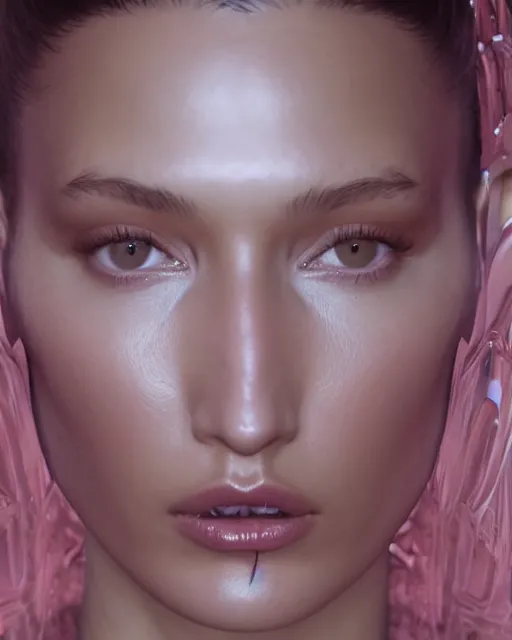 Image similar to a highly detailed metahuman 8 k close up render of bella hadid in iris van herpen dress made in unreal engine 4