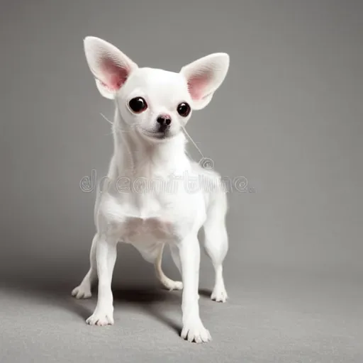 Image similar to white and tan chihuahua with long fur photography soft focus white background