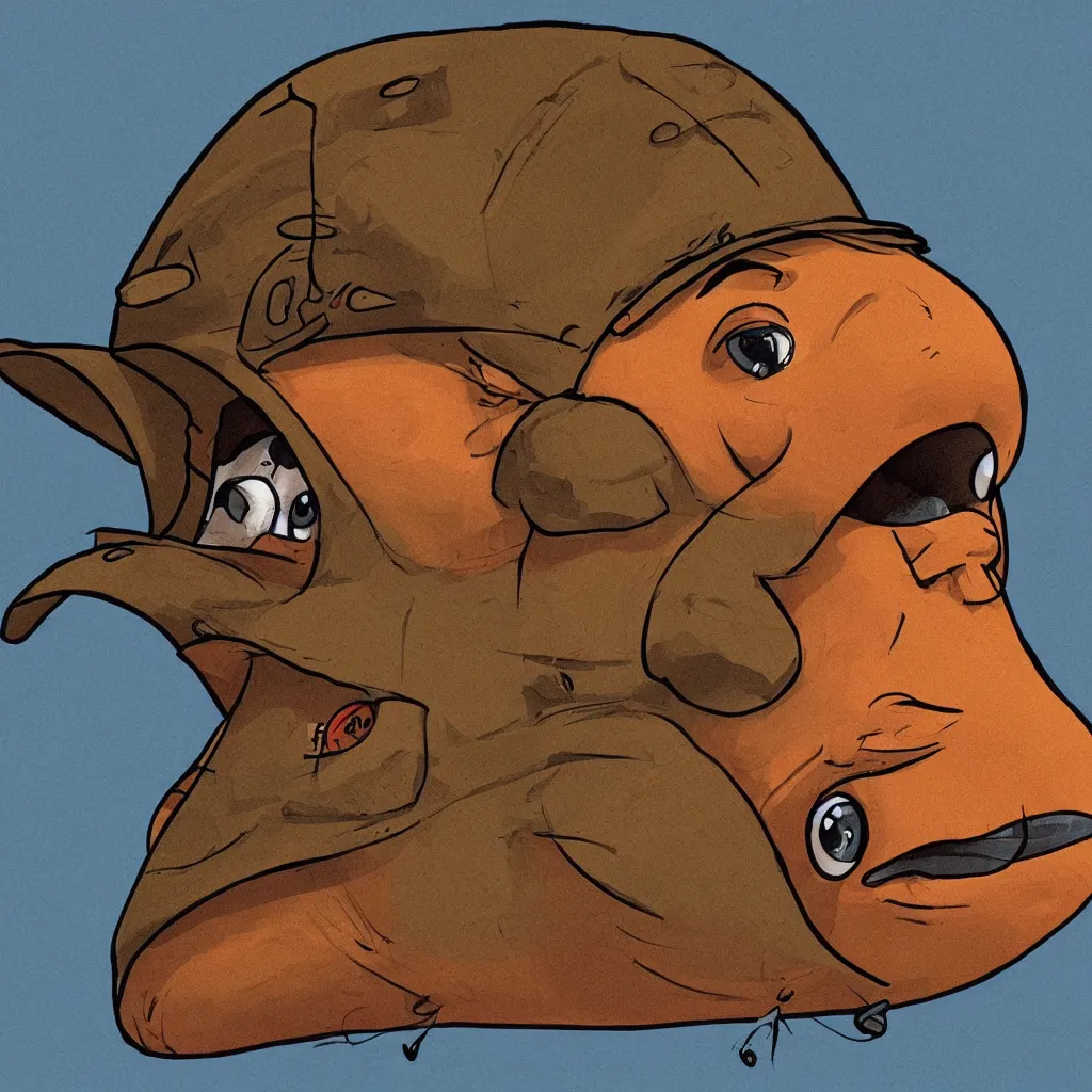 Prompt: An illistration of a blowfish wearing a trucker hat, by Asaf Hanuka, trending on art station