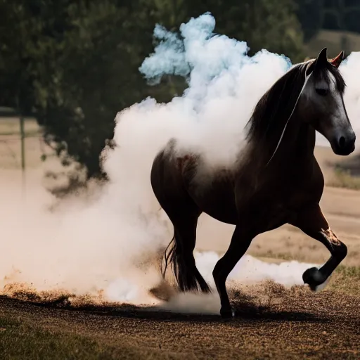 Prompt: photo of a horse doing a burnout. sigma 8 5 mm f / 8