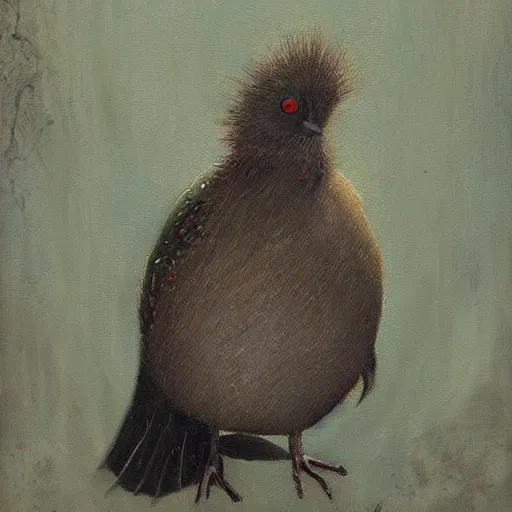 Prompt: an oil painting of a kiwi bird by esao andrews. circa survive album cover art. dark. muted colors. gothic. oil painting with brush strokes. creepy.