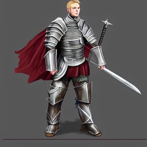 Prompt: A young male knight in sturdy armor + concept art + detailed full character portrait