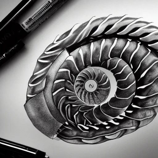 Image similar to A photo realistic sketch of a cybernetic nautilus.