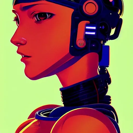 Image similar to side portrait scifi cyborg girl with robotic parts and spacesuit | | head only in center of image, audrey plaza, fine detail!! anime!! realistic shaded lighting!! poster by ilya kuvshinov katsuhiro otomo ghost - in - the - shell, magali villeneuve, artgerm, jeremy lipkin and michael garmash and rob rey