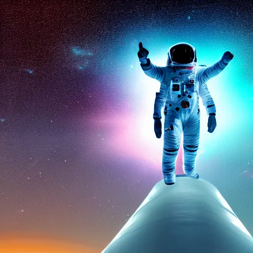 Image similar to astronaut silhouette with arms extended forward, bottom of arms lit by light coming from off camera, light coming from below, starry sky background, lit from below, full body photo,, 8 k