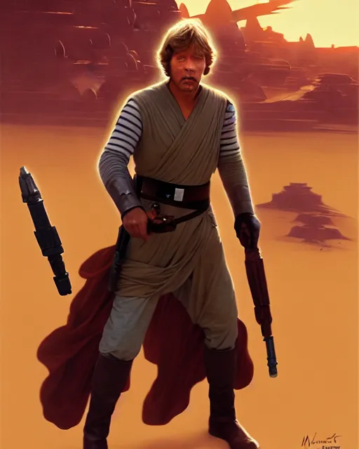 Image similar to luke skywalker fighting in tatooine, fantasy character portrait, ultra realistic, concept art, intricate details, highly detailed by james bamaruan jia and mandy jurgens and artgerm and william adolphe bouguereau and frank frazetta