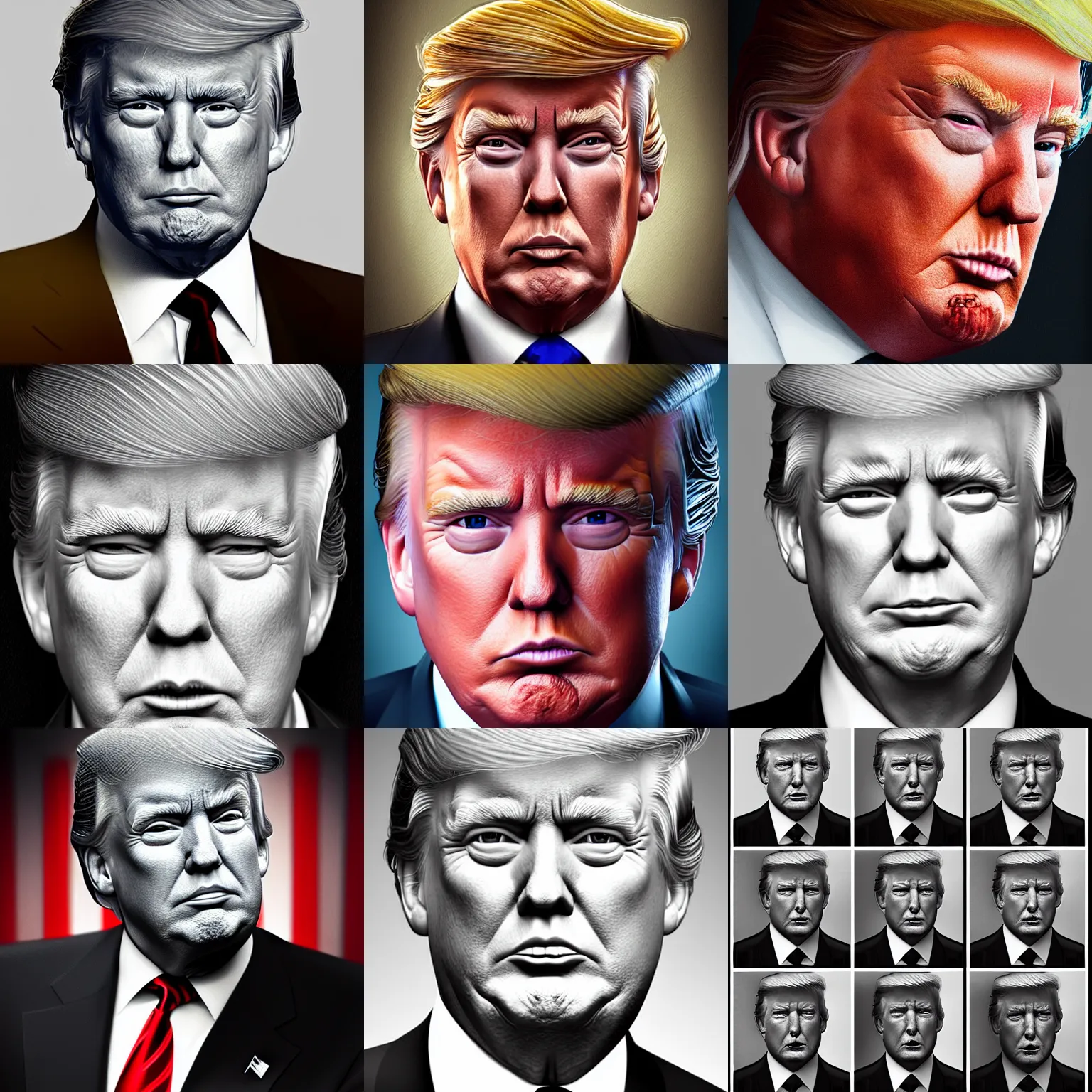 Prompt: Portrait of Donald Trump, highly detailed, concept art, illustration, cinematic, artstation, digital painting