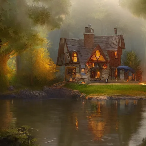 Image similar to brother grimms fairytale lakehouse fox digital art, irina french, heraldo ortega, mandy jurgens trending on artstation 8 k 1 5 0 mpx