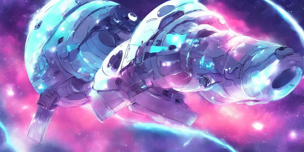 Prompt: Tardigrade shaped space ship in space, Hyper detailed, Anime, Gurren Lagan, Neon, Grey, Space, Nebula, Galaxy, 4k, Illustration