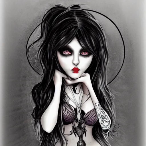 Image similar to insanely attractive and very well developed goth girl. highly detailed drawing.