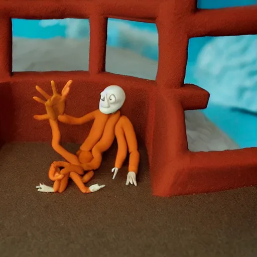 Prompt: claymation image of morph trapped in hell