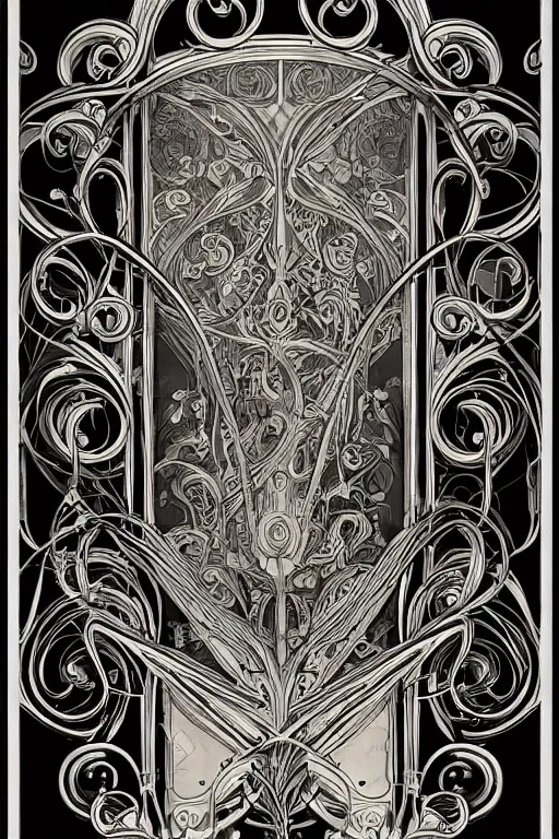 Image similar to an intricate art nouveau frame edges only, black center, highly detailed, artstation, concept art, matte, sharp focus,