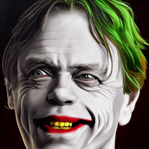 Prompt: oil painting portrait of mark hamill. the joker, jeri robes. artgerm, artstation, highly detailed, portrait