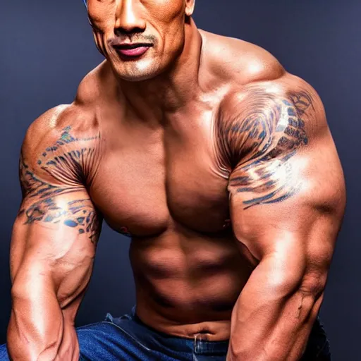 Image similar to asian dwayne johnson, studio lighting