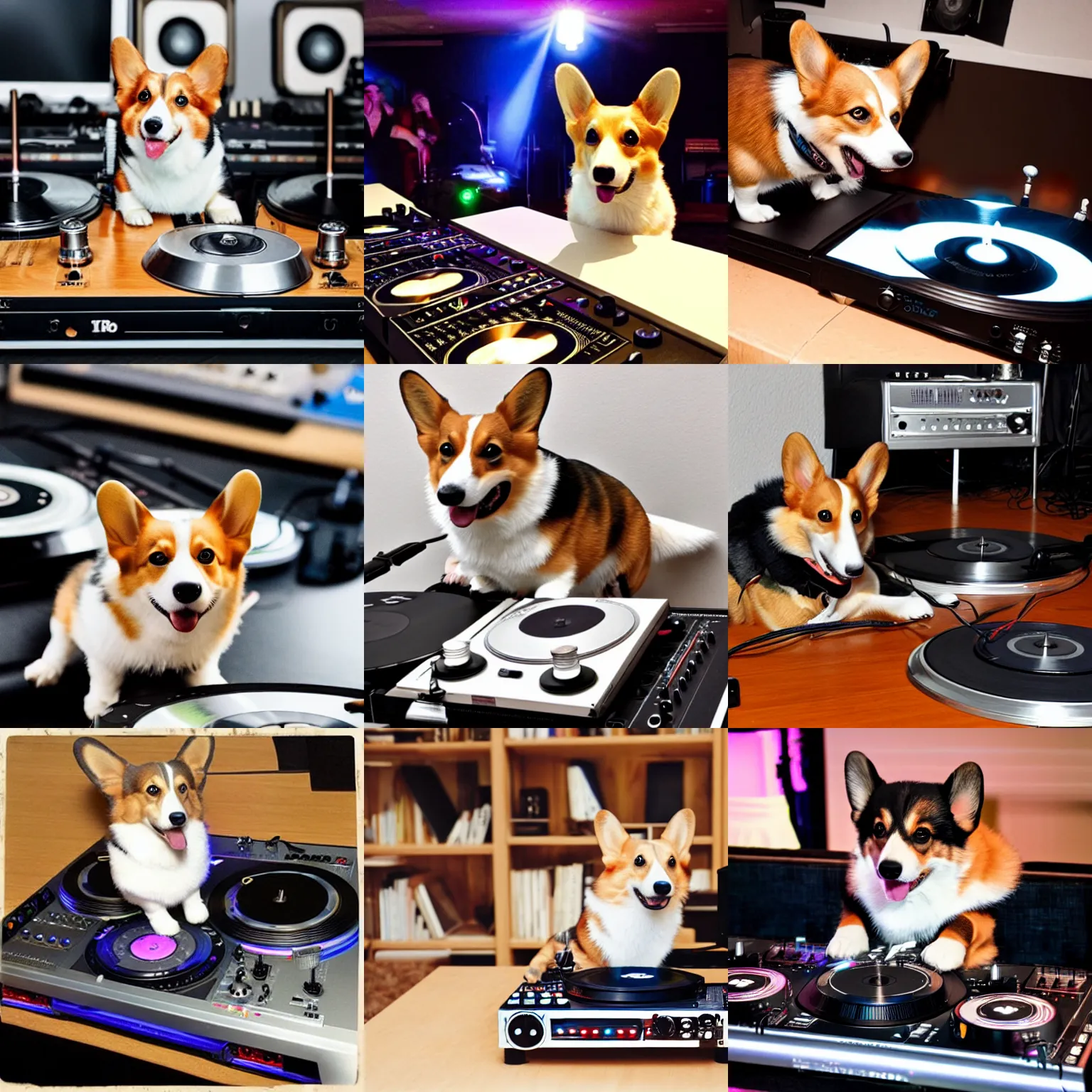 Prompt: corgi DJing with DJ turntables