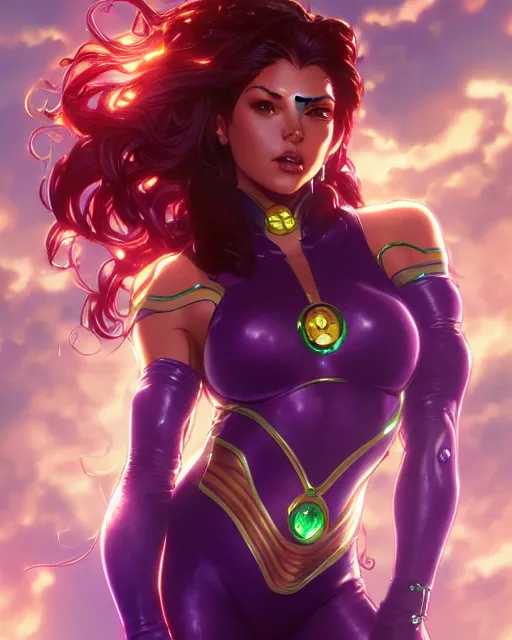 Image similar to ultra realistic illustration, danielle campbell as starfire anime, intricate, elegant, highly detailed, digital painting, artstation, concept art, smooth, sharp focus, illustration, art by artgerm and greg rutkowski and alphonse mucha and wlop