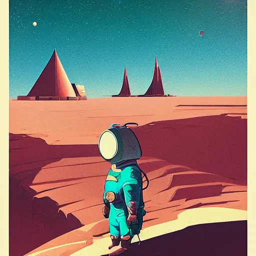 Prompt: martian architecture by moebius, by atey ghailan, by james gurney, by vermeer, by george stubbs, trending on artstation, vector art, soviet poster design