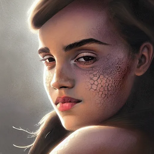 Prompt: Africa, beautiful portrait of Very funny actress Emma Watson like monkey face looking like an old monkey, Emma Watson actress blended monkey face, like , powerful , magic, thunders, dramatic lighting, intricate, wild, highly detailed, digital painting, artstation, concept art, smooth, sharp focus, illustration, art by artgerm and greg rutkowski and alphonse mucha, footage