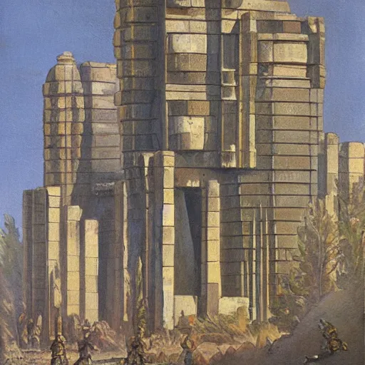 Prompt: painting of a scifi ancient civilzation victorian, brutalist architecture, bougeureau