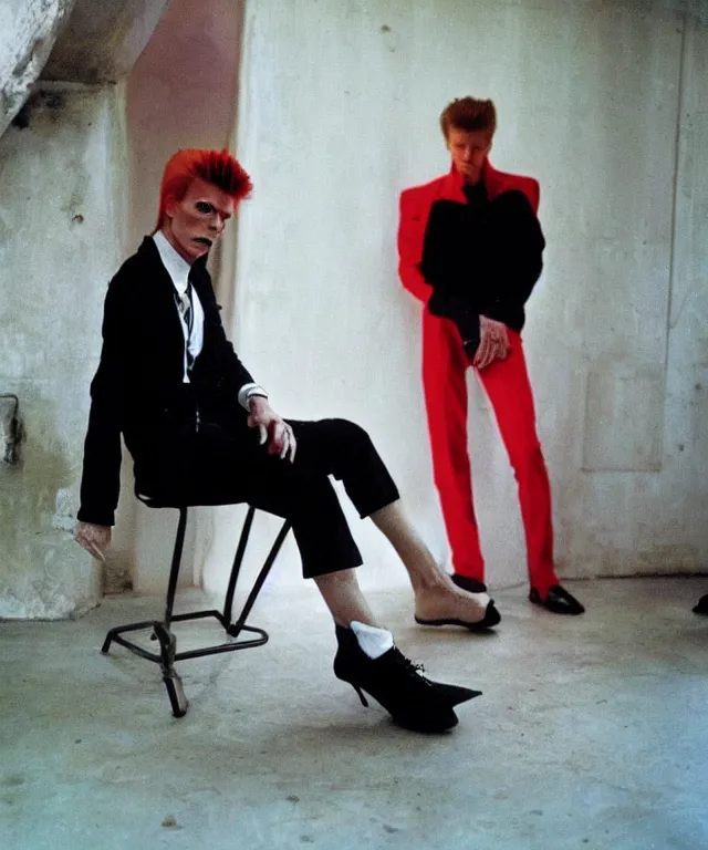 Image similar to a color photograph of david bowie, by nan goldin, intense, bold, exaggerated, overblown, hyperrealistic, ultra sharp, extra details, ultra high quality, trending on pinteresst