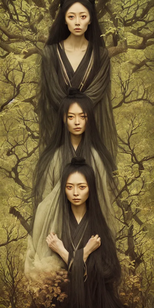 Image similar to wuxia, forest, moonlight, gemma chen, madison beer, angela sarafyan, pinup, intricate beautiful faces, surrealistic painting by agostino arrivabene, vanessa beecroft, anka zhuravleva, mary jane ansell, peter mohbacher, gerald brom