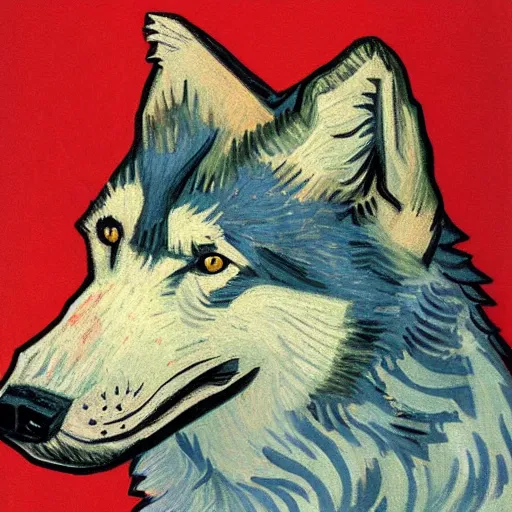 Image similar to retarded wolf portrait, van gogh style