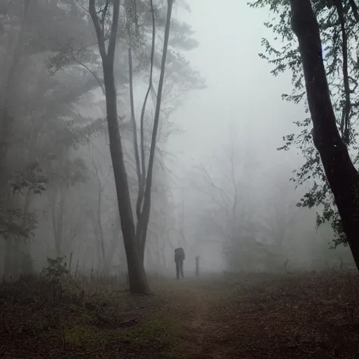 Image similar to a foggy miasma, attacking a group of adventures running through a forest