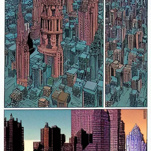 Prompt: city made of amtheists by Moebius