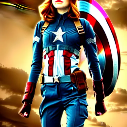 Image similar to Emma Stone as captain America