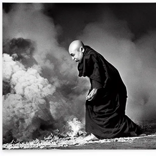 Prompt: famous photography of a Burning Monk by Malcom Browne