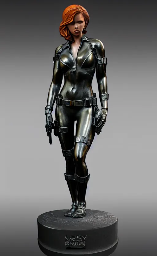 Prompt: black widow, bronze statue and silver, unreal engine, high detailed holographic