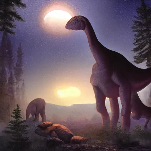 dimetroton brontosaurus mix hybrid, paleoart by Julius | Stable Diffusion