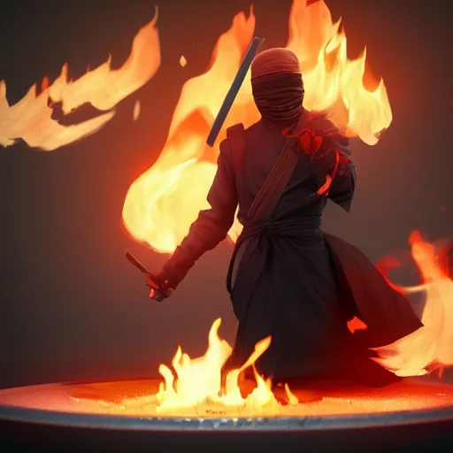 Image similar to Ninja Biden, The One Who Controls the Flame, 3d concept render by WLOP, trending on cgsociety