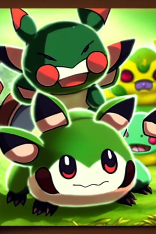 Image similar to teemo, a pokemon trading card of teemo, highly detailed pokemon trading card screenshot