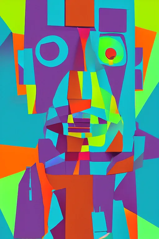 Image similar to cubist moai statue cutout digital illustration cartoon colorful beeple