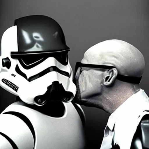 Image similar to walter white kissing a stormtrooper 1980 photo