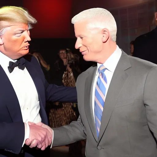 Image similar to anderson cooper and donald trump shaking hands