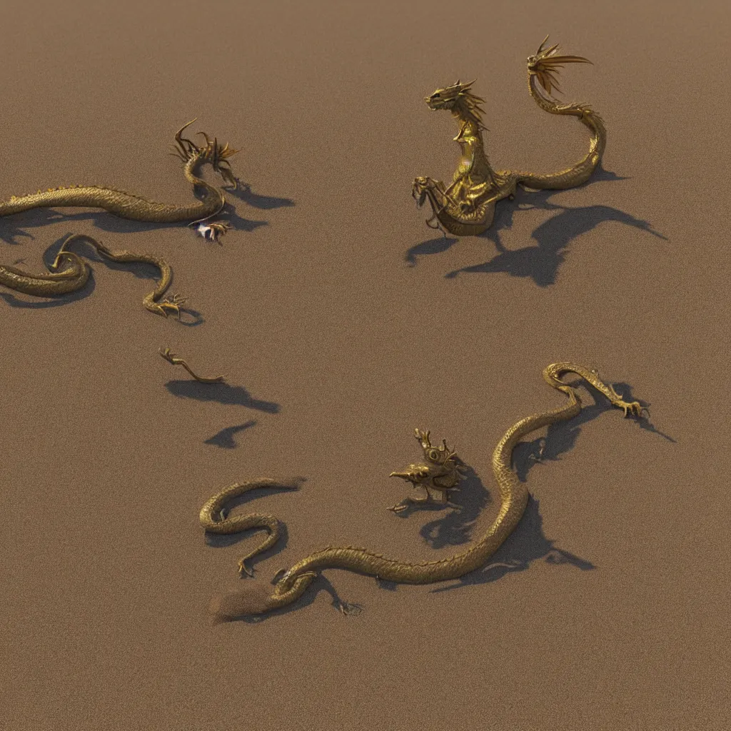 Prompt: dragon with big sequins and engraved on sand, art staton, octane render, 4 k, 8 k, colony, man standing