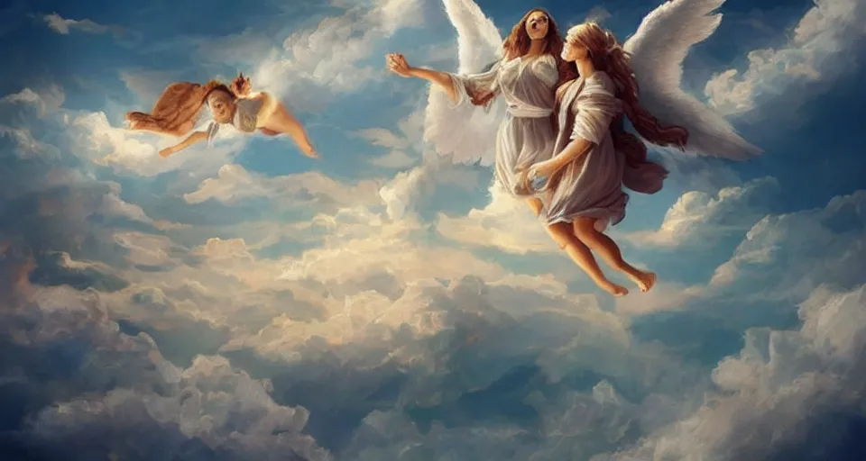 Prompt: heaven and angels!! floating!! on clouds, trending on artstation, 8 k