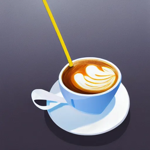 Image similar to a digital painting of a real fish drinking coffee by a straw, hyperrealism