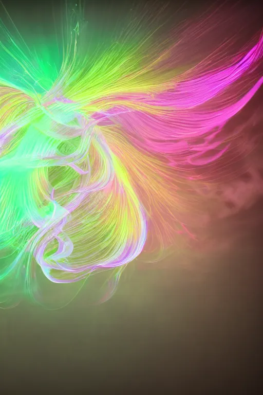 Prompt: swirling light streaks and ornate flowing smoke streams and smooth particle effects, fume fx, redshift