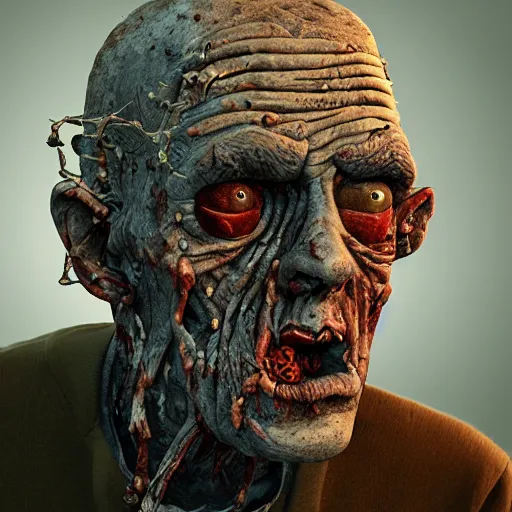 Image similar to elderly zombie man, intricate, art by greg rutkowsk, high detailed, 4 k,