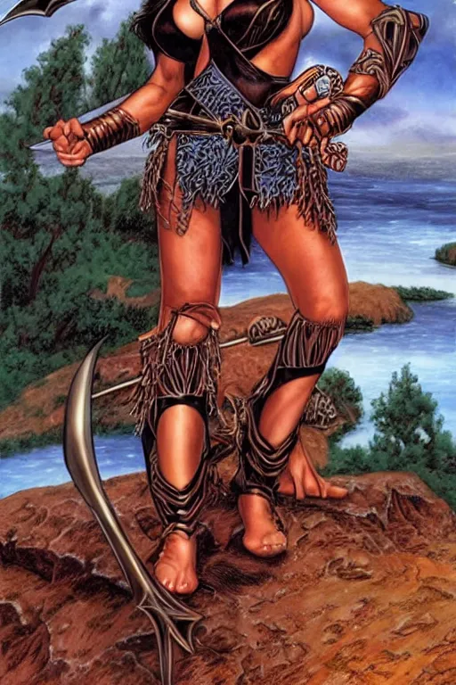 Prompt: Kagney Linn Karter as a beautiful female warrior by larry Elmore, Jeff easley and Boris Valejo and Julie Bell