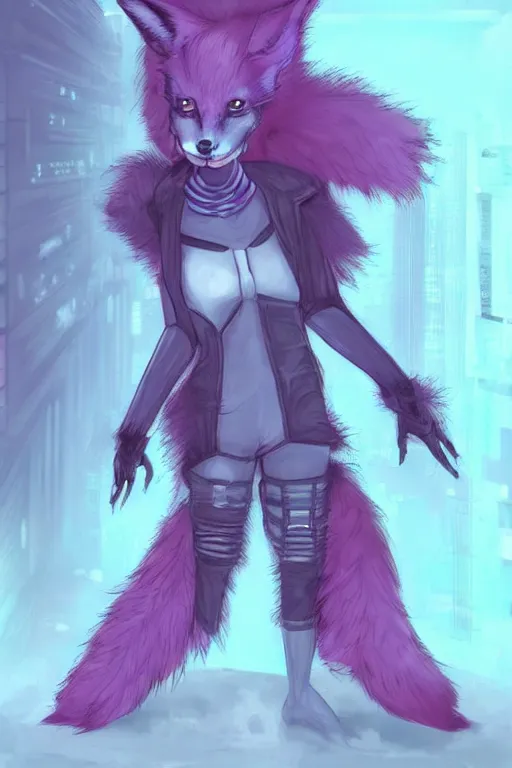 Prompt: a cyberpunk anthropomorphic fox with a fluffy tail!!!, comic art, trending on furaffinity, cartoon, kawaii, backlighting, furry art, chibi, pastel
